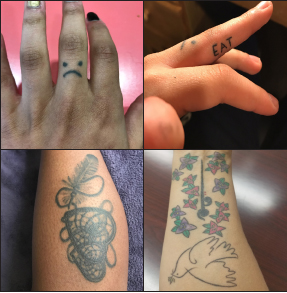 Tatted Up   The top two photos are of senior Claire Piña’s DIY tattoos. The bottom left is senior Tamila Dozier’s tattoo and to the right is English teacher Sahar Mustafah’s tattoo.
