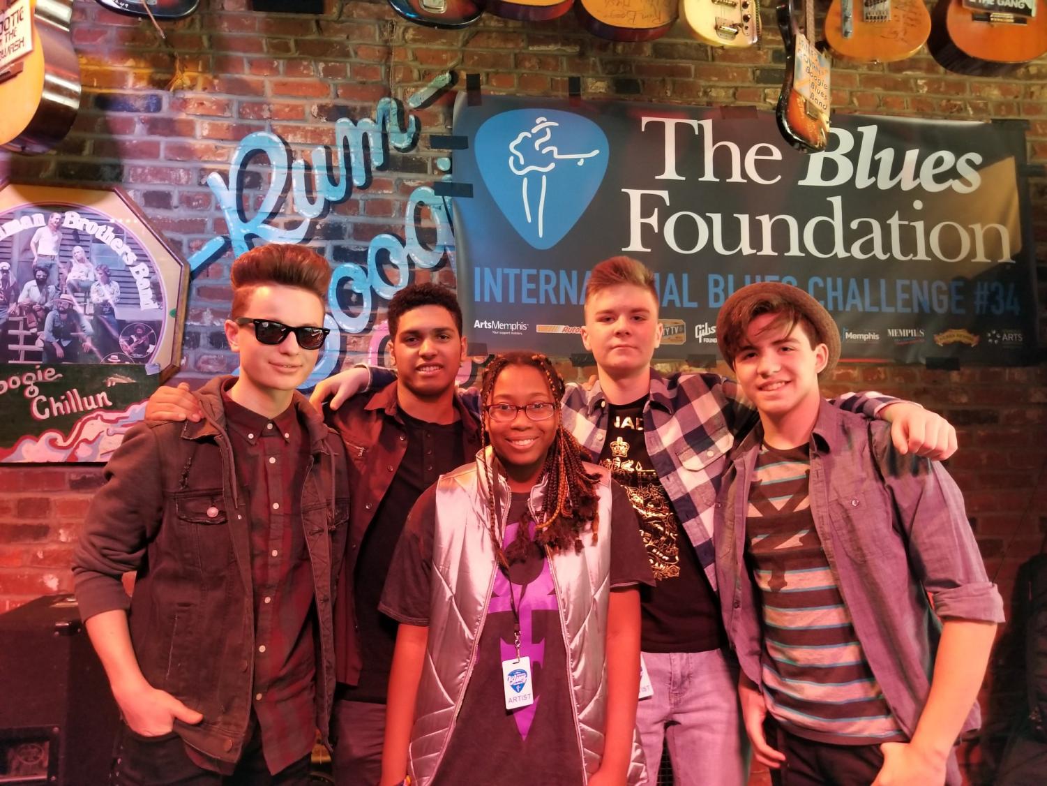 Young Success (L-R) Adem Dalipi, Donovan Lawnicki, Stacy Norris, Grady Caplin, and Aval Stanley Zaucha of the Instinct. The band met at the Fernando Jones Blues Camp in Chicago in 2016.