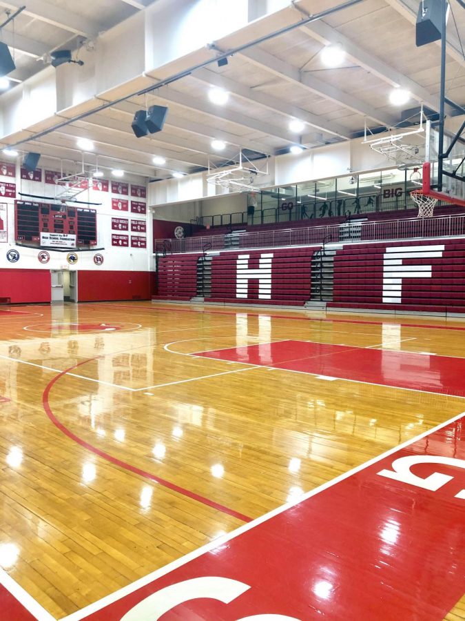 H-Fs gym, usually packed with student athletes at this time of year, sits empty on a weekday afternoon. Winter sports, including boys and girls basketball, are postponed until further notice. 