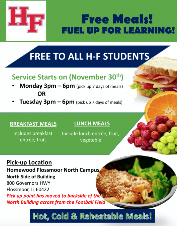 H-F has been distributing free meals to students twice a week. Each package includes enough food for two meals, breakfast and lunch, everyday for a week. 
