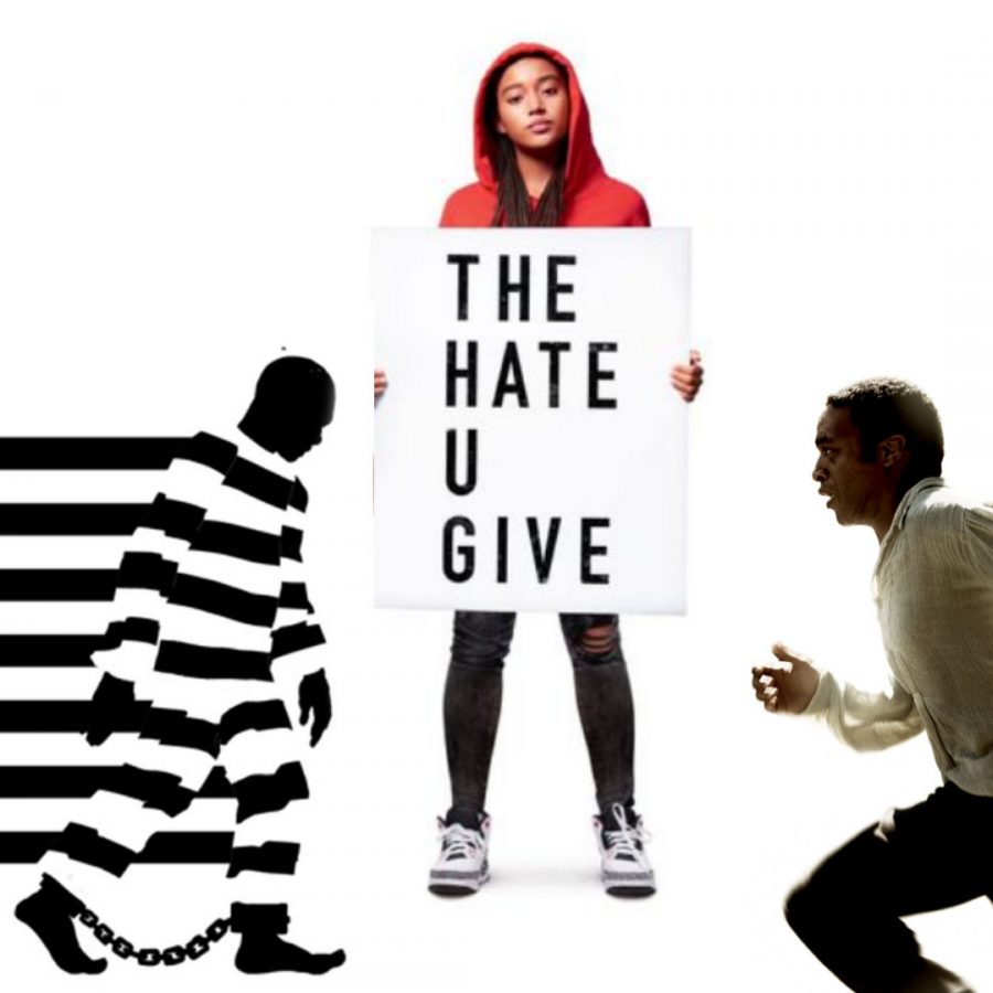 Collage of all three recommended movies: (from left to right) 13TH, The Hate U Give and 12 Years a Slave.