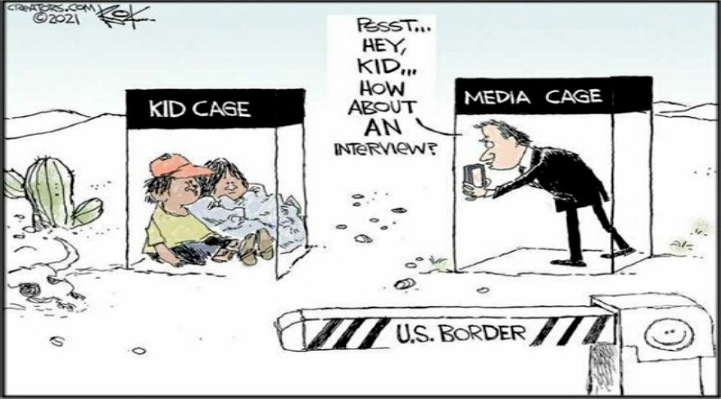 In+the+illustration+above+the+media+is+shown+harassing+young+kids+in+a+immigration+cage.++Emphasizing+how+the+news+only+cares+about+the+story+not+the+people+involved+with+the+story.