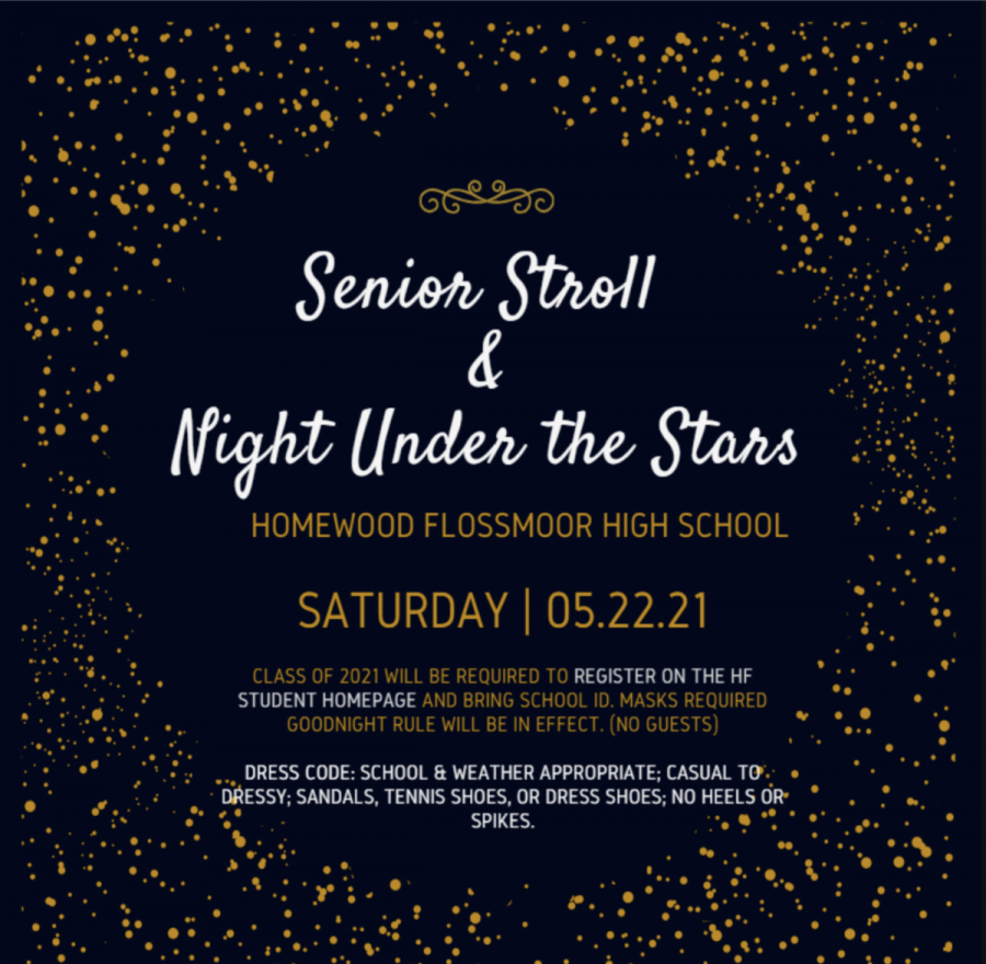 The flyer for the Senior Stroll and Night Under the Stars. The event will take place on May 22.