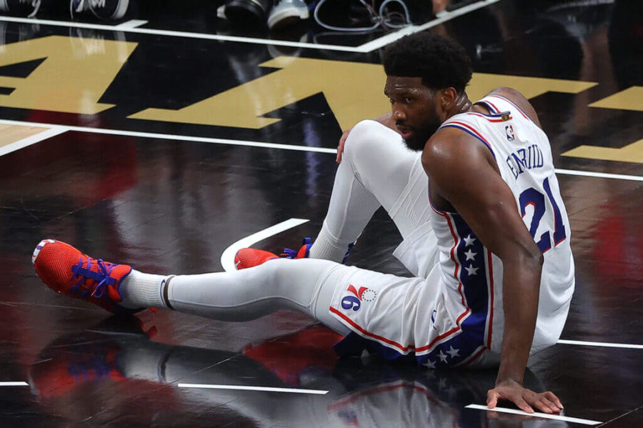 76ers Joel Embiid suffers a tear in his right knee during last seasons playoffs.