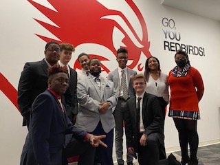 H-Fs debate team (from left to right - Nycari Smith, Kevon Sloss, David Gibek, Khalil Spight, Justen Pippens, Undra Pillows, Peyton Jackson, Hailey Lunceford, second row - Kevin Gibek) at the State competition.