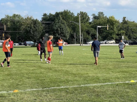 The H-F boys varsity soccer team during practice.