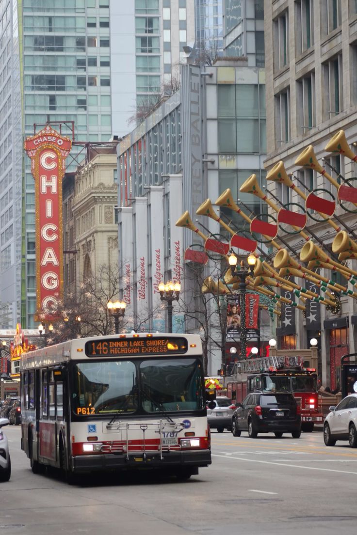 The Chicago Theater next to Macy's during the Winter season.