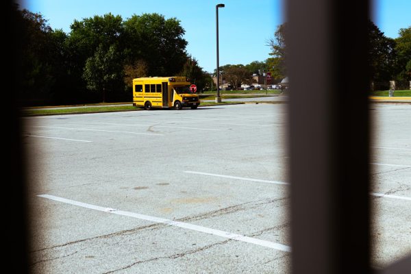 The view of the deserted North Building parking lot.