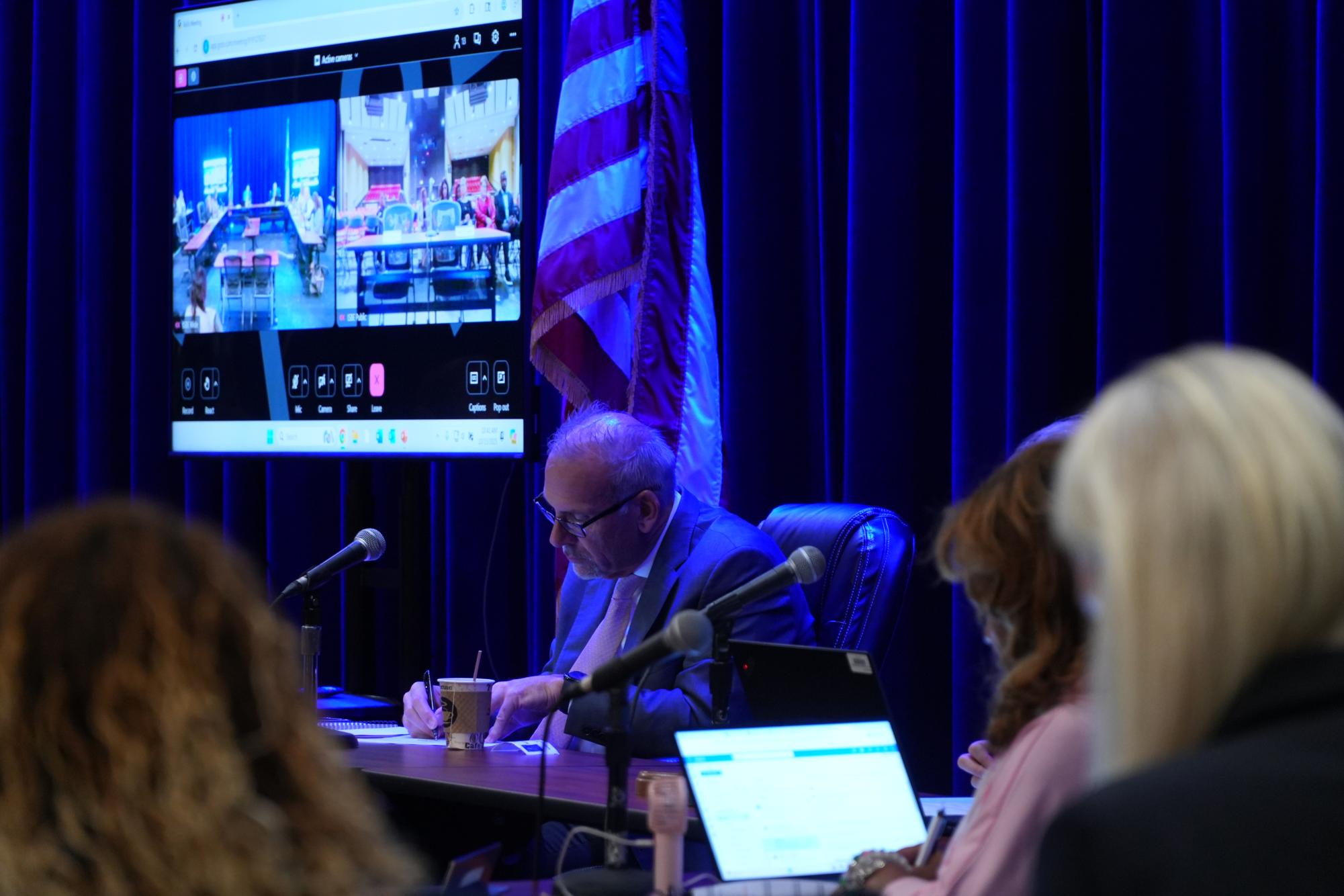 State Superintendent Dr. Tony Sanders takes notes at the Oct. 15 meeting.