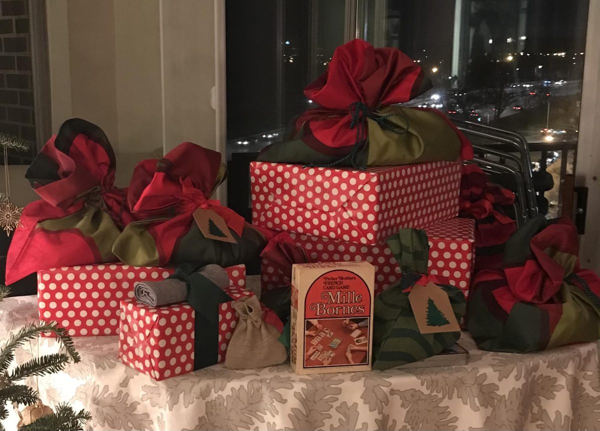 A eco-friendly spin on wrapping Christmas presents! Paula Miller, H-F Journalism teacher Rachel Kucharski's mother, re-uses previously used fabric and paper to re-wrap her gifts.