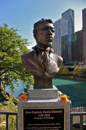 Jean Baptiste Dusable Monument located on Michigan Avenue.  