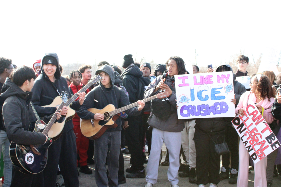 Students gather to listen to music during the walkout.